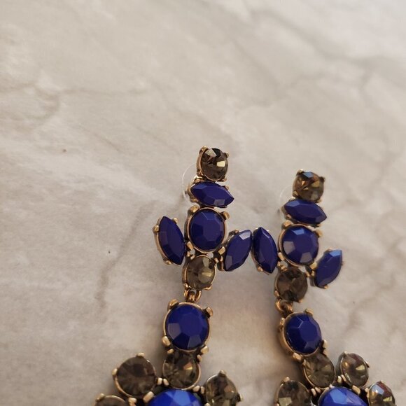💖 J.Crew Blue Grey Rhinestones Crystals Cluster Statement Drop Dangle Earrings - Picture 9 of 15